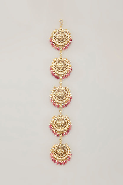 Gold Plated Jadau Kundan Polki & Natural Gemstone Hair Braid