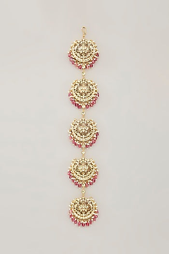 Gold Plated Jadau Kundan Polki & Natural Gemstone Hair Braid