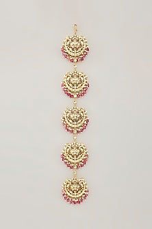 Gold Plated Jadau Kundan Polki & Natural Gemstone Hair Braid