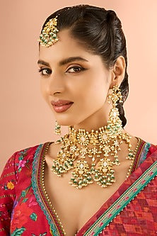 Gold Plated Mother Of Pearl & Natural Gemstone Necklace Set