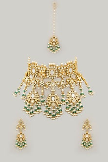 Gold Plated Mother Of Pearl & Natural Gemstone Necklace Set
