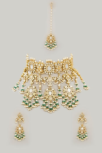 Gold Plated Mother Of Pearl & Natural Gemstone Necklace Set
