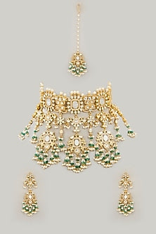 Gold Plated Mother Of Pearl & Natural Gemstone Necklace Set