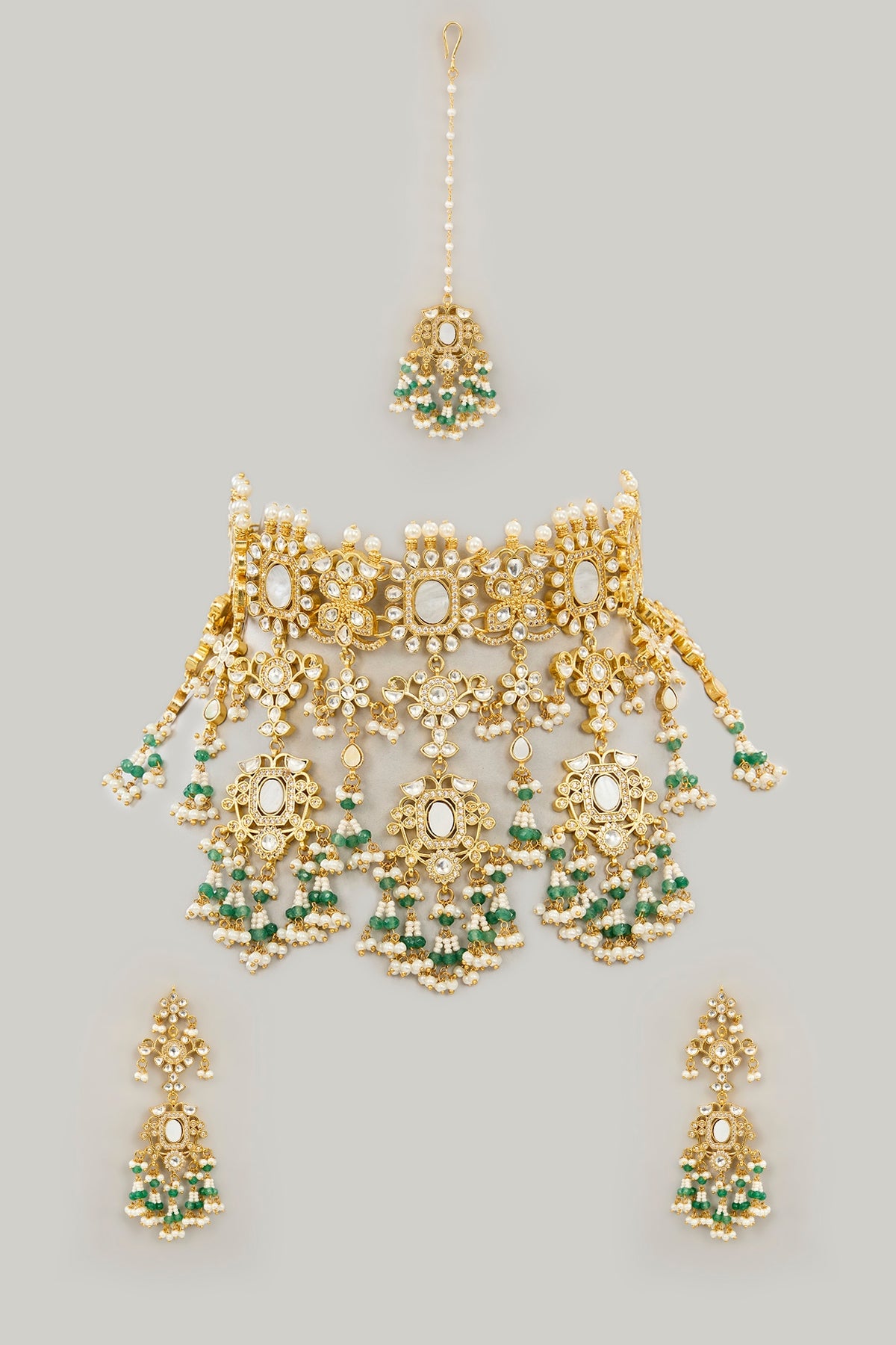 Gold Plated Mother Of Pearl & Natural Gemstone Necklace Set