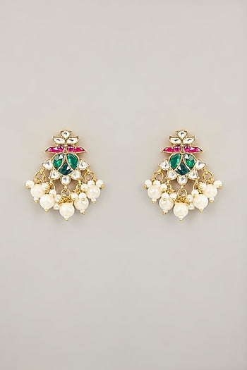 Gold Plated Jadau Kundan Polki & Natural Semi-precious Stone Long Necklace Set