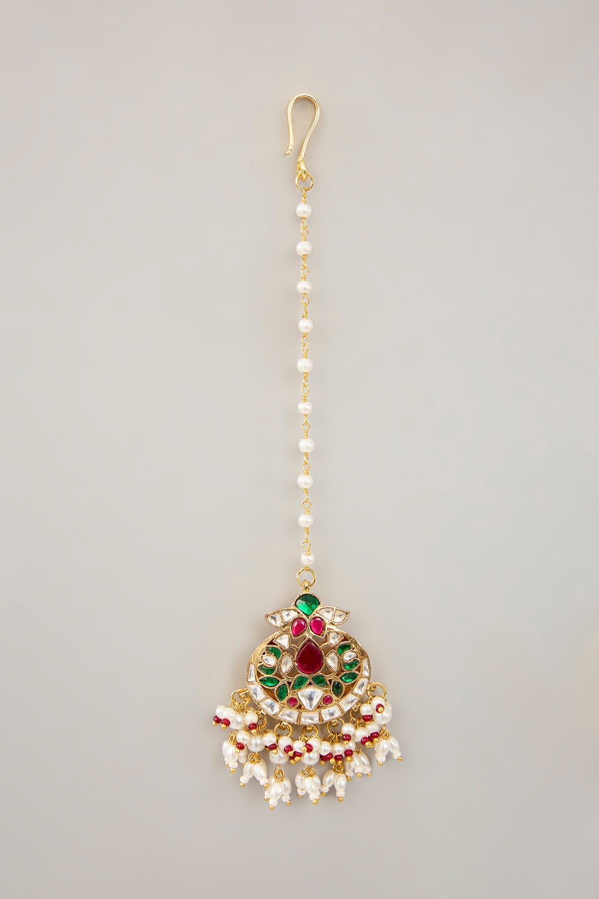 Gold Plated Jadau Kundan Polki & Natural Semi-precious Stone Dangler Earrings With Maangtikka
