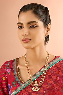 Gold Plated Jadau Kundan Polki & Natural Gemstone Long Necklace