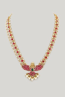 Gold Plated Jadau Kundan Polki & Natural Gemstone Long Necklace