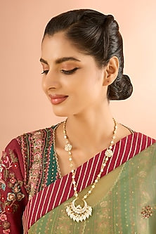 Gold Plated Mother Of Pearl & Natural Gemstone Long Necklace