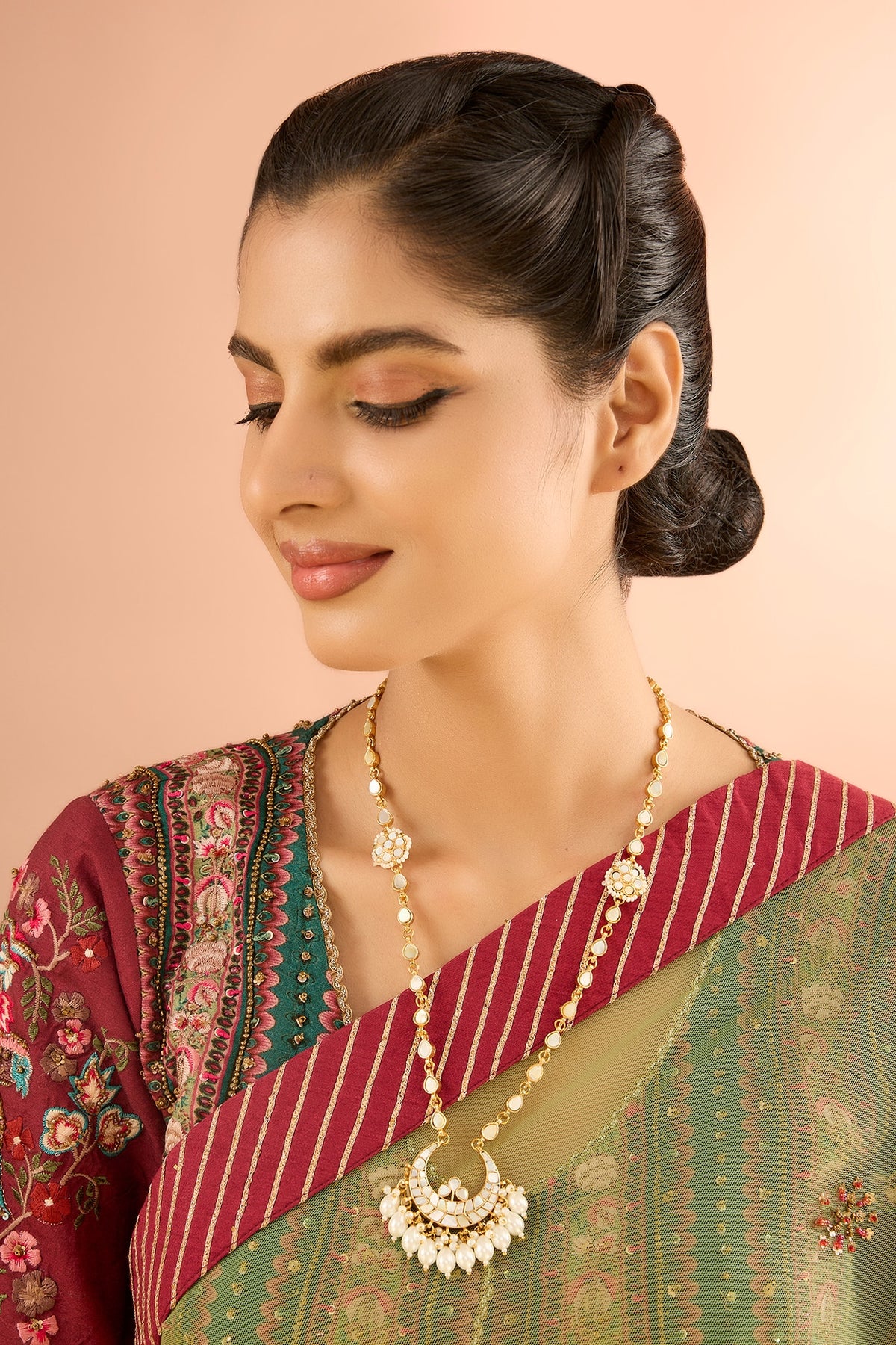 Gold Plated Mother Of Pearl & Natural Gemstone Long Necklace
