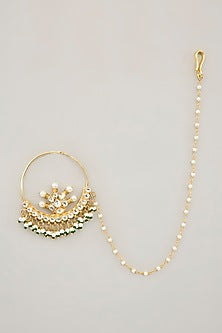 Gold Plated Jadau Kundan Polki & Natural Gemstone Nose Ring