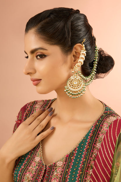 Gold Plated Jadau kundan Polki & Natural Gemstone Chandbali Earrings