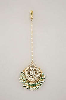Gold Plated Jadau Kundan Polki & Natural Semi-precious Stone Dangler Earrings With Maangtikka