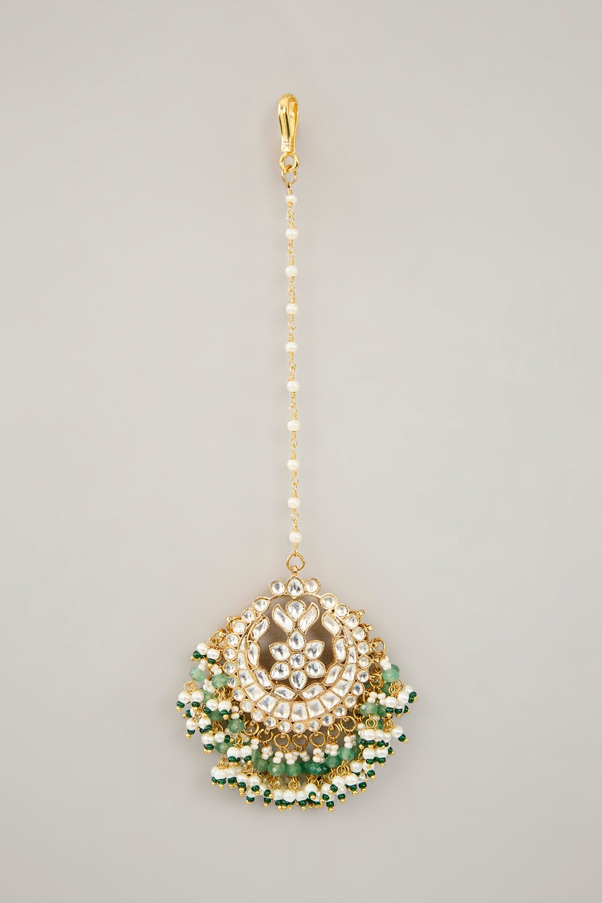 Gold Plated Jadau Kundan Polki & Natural Semi-precious Stone Dangler Earrings With Maangtikka