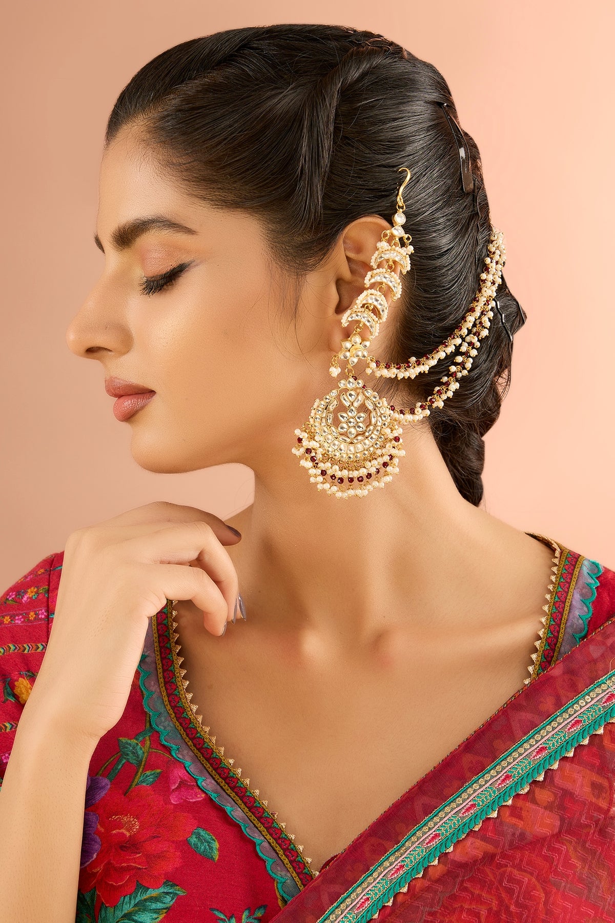 Gold Plated Jadau kundan Polki & Natural Gemstone Chandbali Earrings