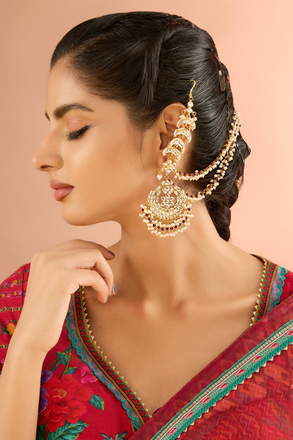 Gold Plated Jadau kundan Polki & Natural Gemstone Chandbali Earrings