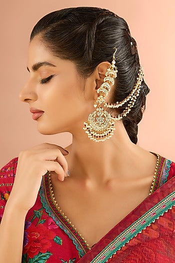 Gold Plated Jadau kundan Polki & Natural Gemstone Chandbali Earrings