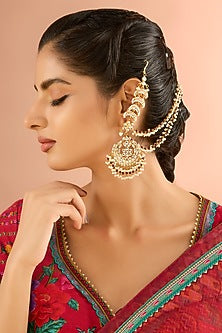 Gold Plated Jadau kundan Polki & Natural Gemstone Chandbali Earrings