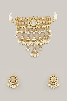 Gold Plated Mother Of Pearl & Natural Semi-precious Stone Choker Necklace Set