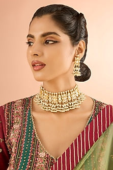 Gold Plated Mother Of Pearl & Natural Semi-precious Stone Choker Necklace Set