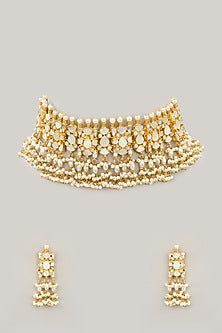 Gold Plated Mother Of Pearl & Natural Semi-precious Stone Choker Necklace Set
