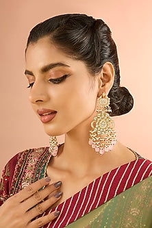 Gold Plated Jadau Kundan Polki & Natural Gemstone Chandbali Earrings