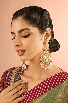 Gold Plated Jadau Kundan Polki & Natural Gemstone Chandbali Earrings