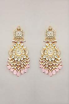 Gold Plated Jadau Kundan Polki & Natural Gemstone Chandbali Earrings
