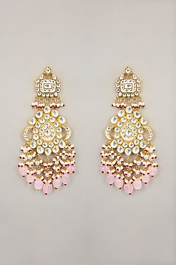 Gold Plated Jadau Kundan Polki & Natural Gemstone Chandbali Earrings