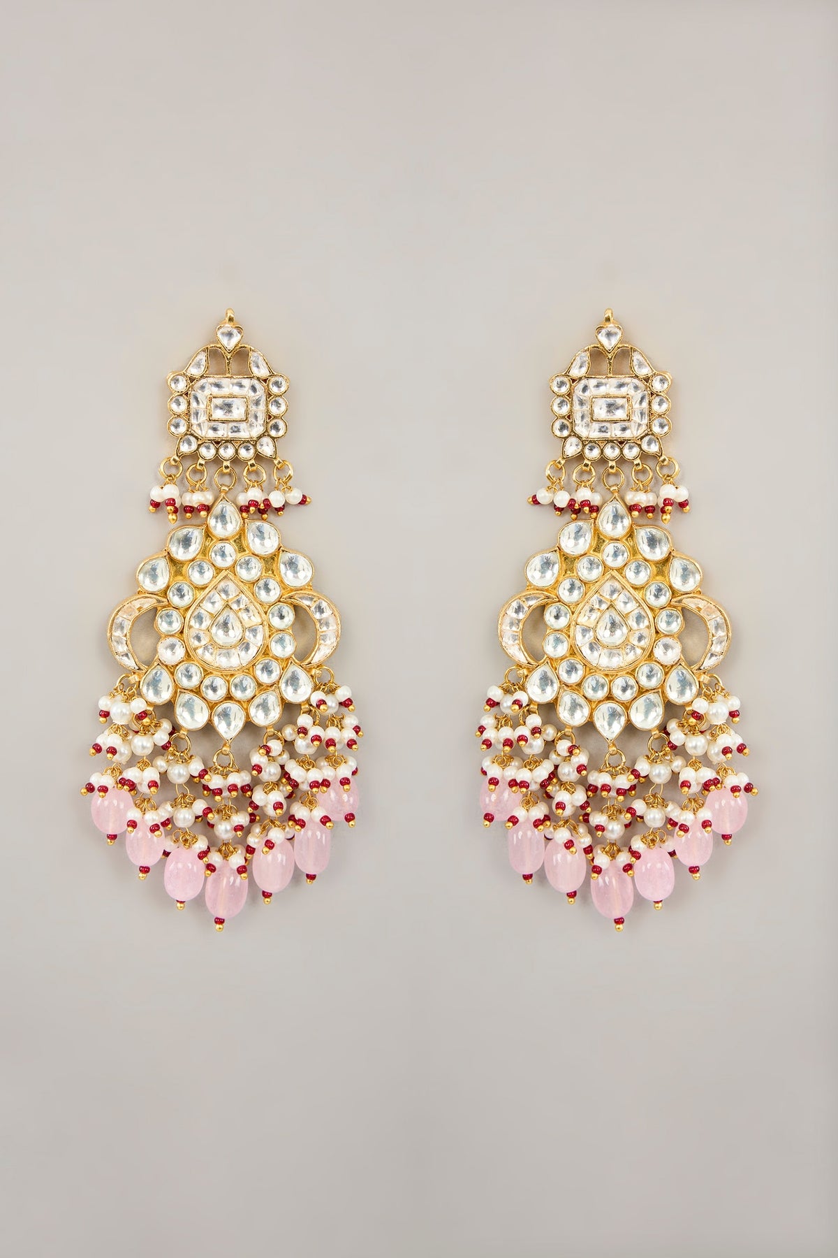 Gold Plated Jadau Kundan Polki & Natural Gemstone Chandbali Earrings