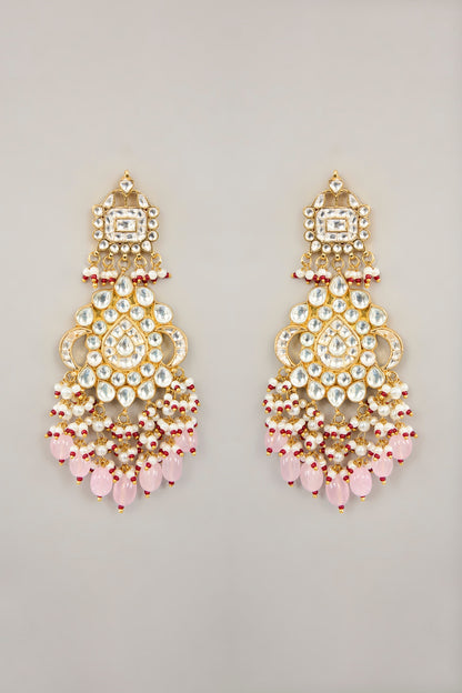 Gold Plated Jadau Kundan Polki & Natural Gemstone Chandbali Earrings