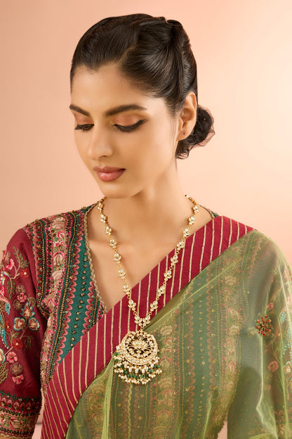 Gold Plated Jadau Kundan Polki & Natural Gemstone Long Necklace