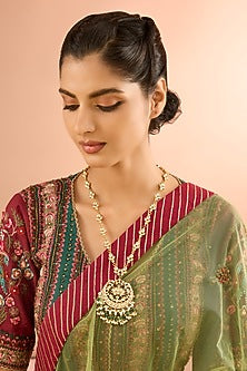 Gold Plated Jadau Kundan Polki & Natural Gemstone Long Necklace