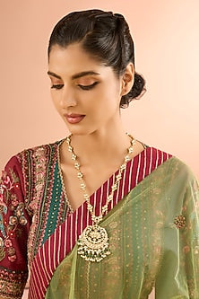 Gold Plated Jadau Kundan Polki & Natural Gemstone Long Necklace