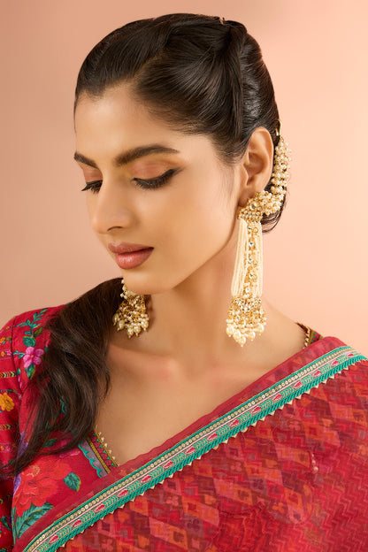 Gold Plated Jadau Kundan Polki & Natural Gemstone Dangler Earrings