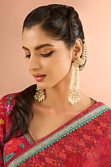 Gold Plated Jadau Kundan Polki & Natural Gemstone Dangler Earrings