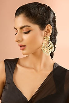 Gold Plated Mother Of Pearl & Natural Gemstone Chandbali Earrings