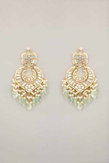 Gold Plated Mother Of Pearl & Natural Gemstone Chandbali Earrings