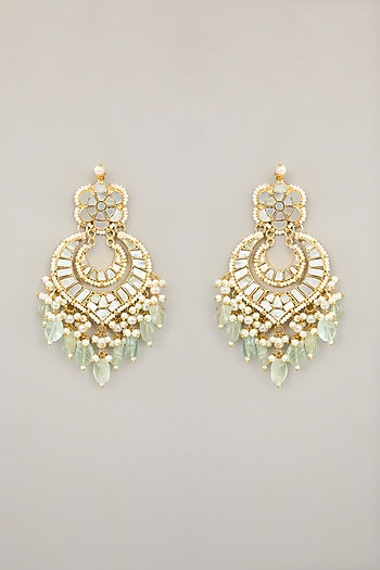 Gold Plated Mother Of Pearl & Natural Gemstone Chandbali Earrings