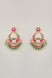 Gold Plated Jadau Kundan Polki & Natural Gemstone Chandbali Earrings