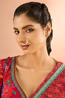 Gold Plated Jadau Kundan Polki & Natural Gemstone Nose Ring