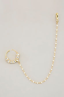 Gold Plated Jadau Kundan Polki & Natural Gemstone Nose Ring