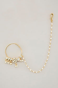 Gold Plated Jadau Kundan Polki & Natural Gemstone Nose Ring