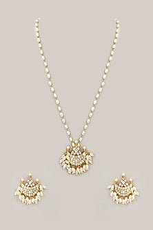 Gold Plated Mother of pearl & Natural Gemstone Long Pendant Necklace Set