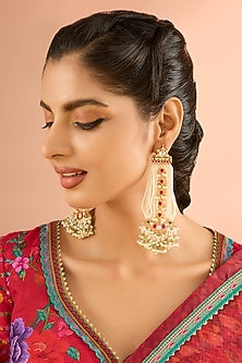 Gold Plated Jadau Kundan Polki & Natural Gemstone Dangler Earrings