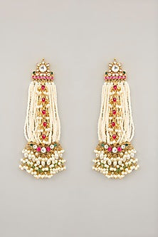 Gold Plated Jadau Kundan Polki & Natural Gemstone Dangler Earrings