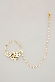Gold Plated Jadau Kundan Polki & Natural Gemstone Nose Ring