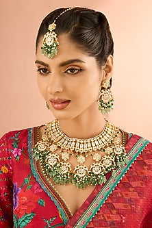 Gold Plated Jadau Kundan Polki & Natural Gemstone Necklace Set