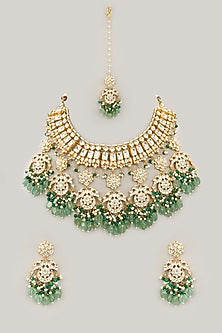 Gold Plated Jadau Kundan Polki & Natural Gemstone Necklace Set