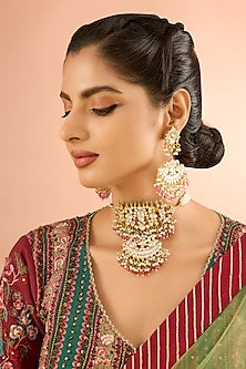 Gold Plated Jadau Kundan Polki & Natural Gemstone Choker Necklace Set